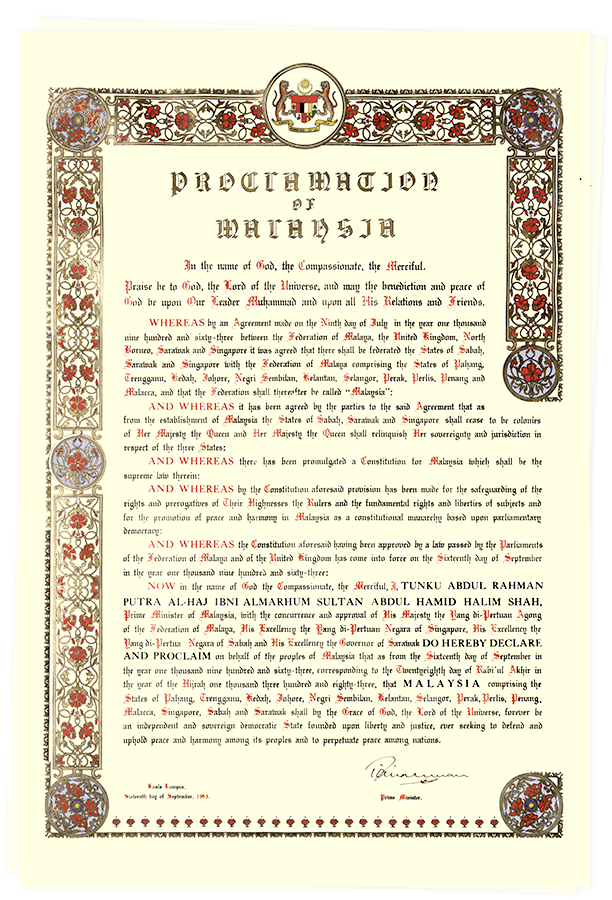 The Proclamation of Malaysia document.