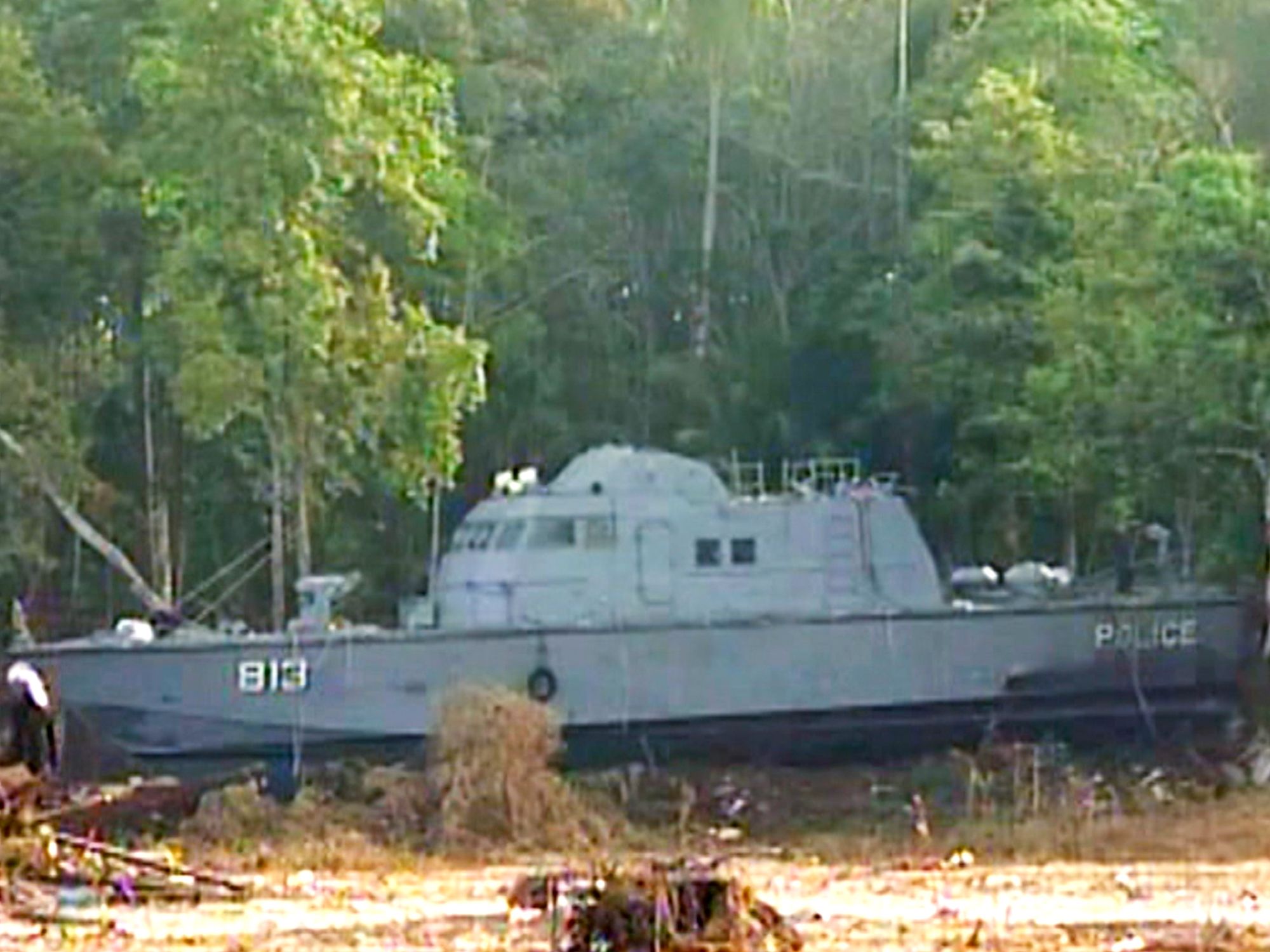 During the tsunami, police boat Vessel 813 was swept inland, 1km from the shoreline.